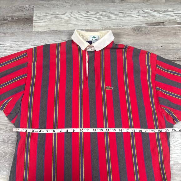 Lacoste Vintage 90s Rugby Shirt Red Stripe Cotton Preppy USA Large - Picture 5 of 6